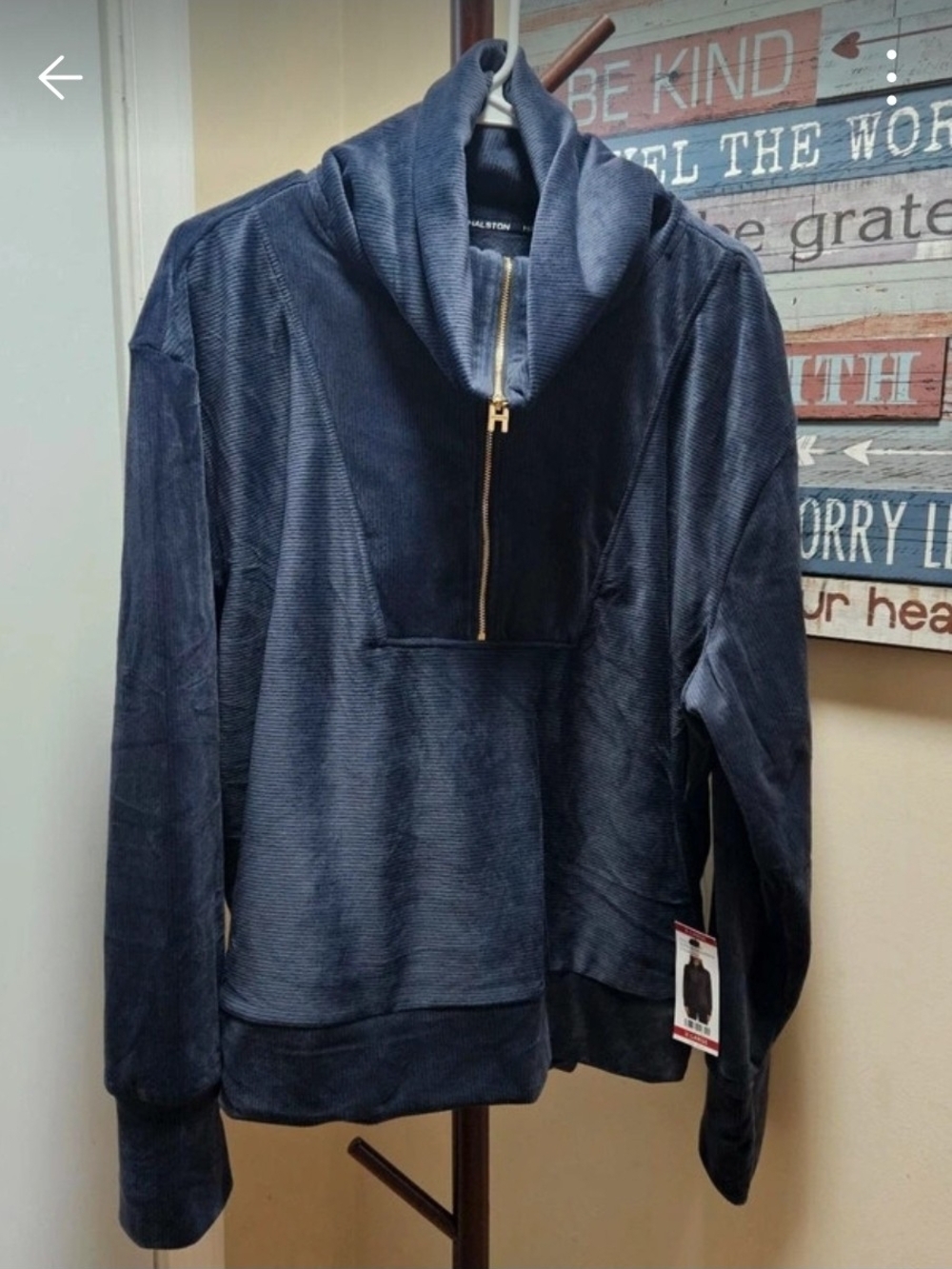 Women’s Navy Half-Zip Velvet Corduroy Pullover Jacket
